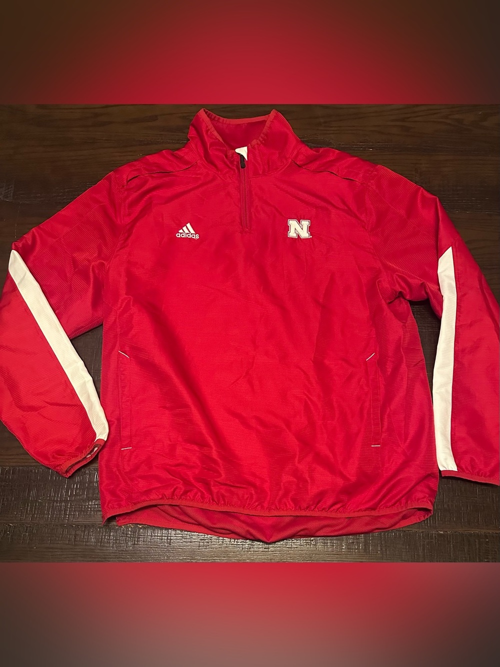 Adidas Nebraska Cornhuskers Quarter Zip Windbreaker Size Large Red Excellent
